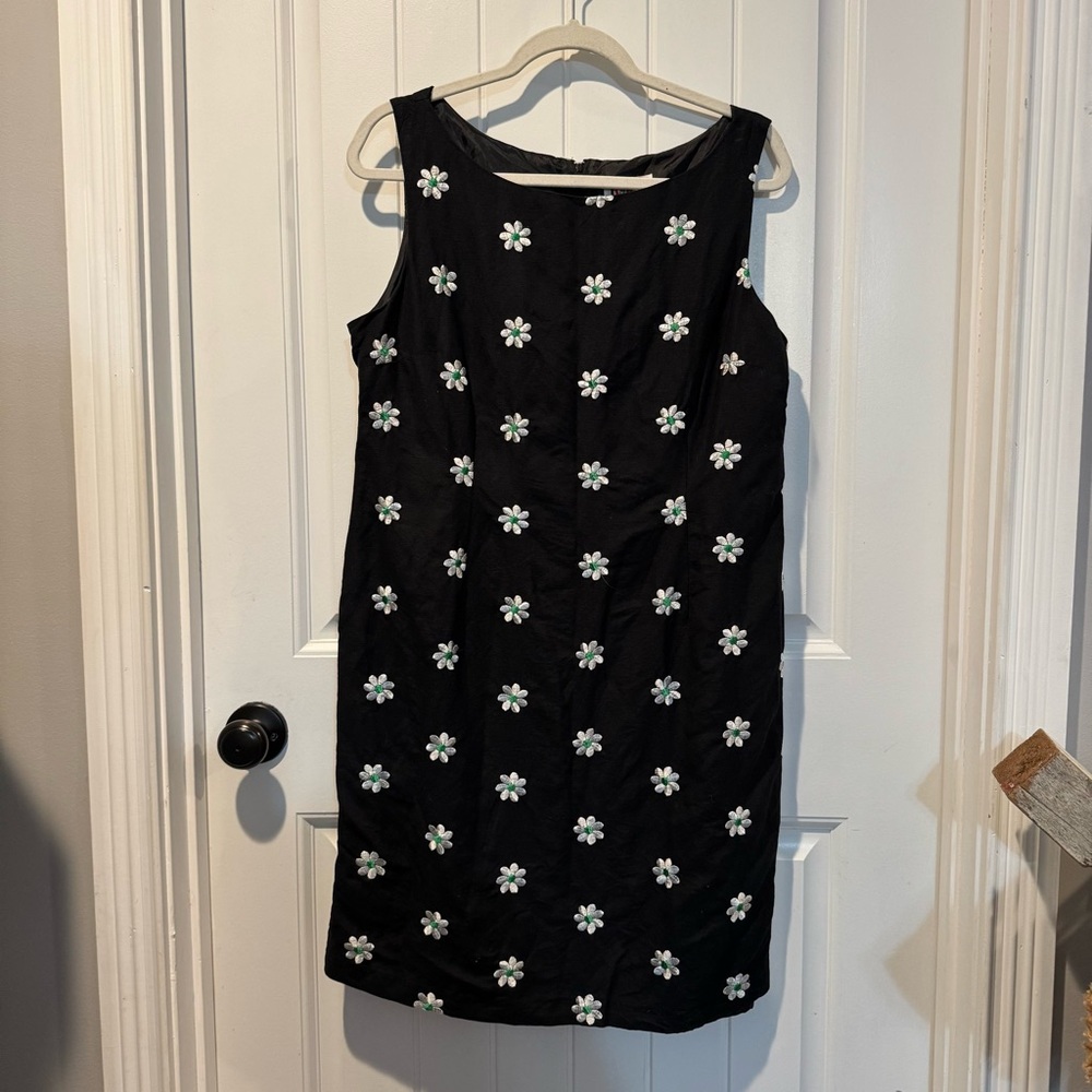 R&K Originals Floral Black Daisy Sleeveless Dress Size 14P